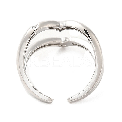 Heart Brass Micro Pave Cubic Zirconia Open Cuff Rings RJEW-P098-12P-1