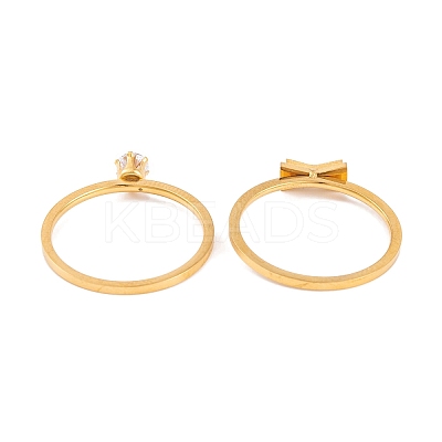 Bowknot PVD Vacuum Plating 304 Stainless Steel Finger Ring Set for Women RJEW-C086-29-G-1