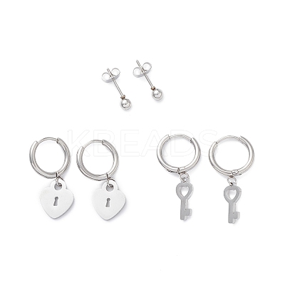 Non-Tarnish 3 Pairs 3 Style 304 Stainless Steel Ball Stud Earrings EJEW-B020-04P-1