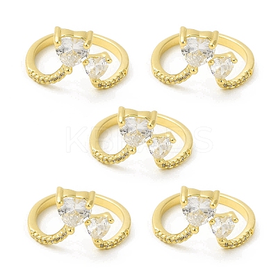 Clear Cubic Zirconia Double Heart Open Cuff Ring RJEW-H120-01G-1