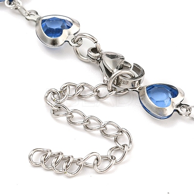304 Stainless Steel & Glass Heart Link Chain Bracelets for Women BJEW-P334-12P-1