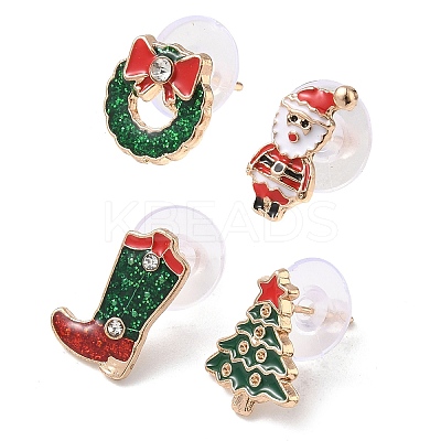 4Pcs Christmas Theme Alloy Enamel Stud Earrings EJEW-B068-02KCGG-03-1
