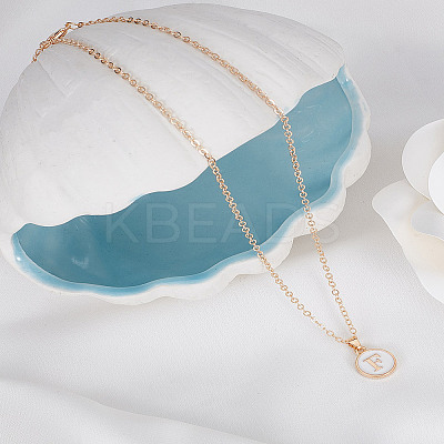 1Pc Zinc Alloy White Enamel Round with Letter Pendant Necklaces NJEW-LP0002-88G-F-1