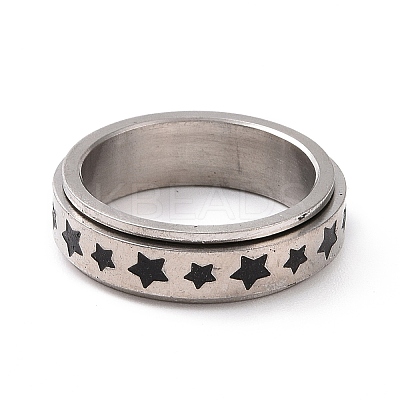 Black Enamel Star Rotating Fidget Band Ring RJEW-I089-18P-1