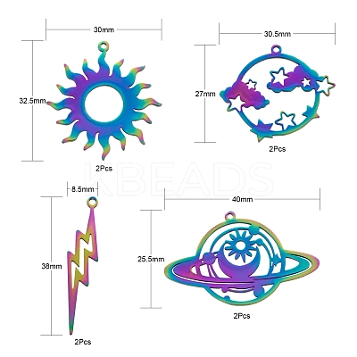 8Pcs 4 Style Ion Plating(IP) 201 Stainless Steel Pendants STAS-LS0001-66MC-1