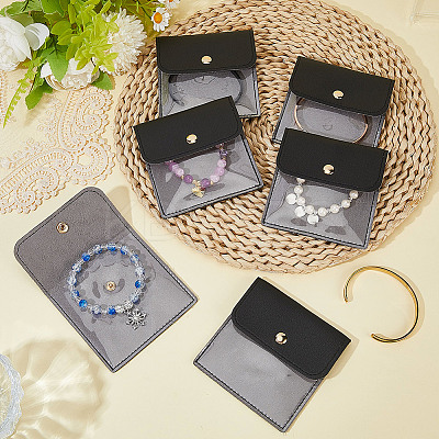 6Pcs PU Leather Jewelry Storage Bags with Iron Button ABAG-CL0001-22B-1