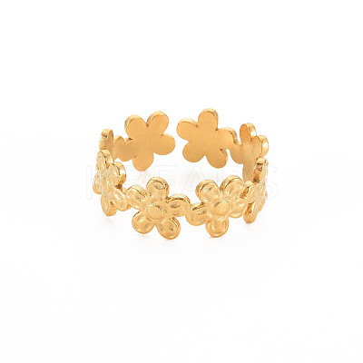 Ion Plating(IP) 304 Stainless Steel Flower Wrap Open Cuff Ring for Women X-RJEW-S405-173G-1