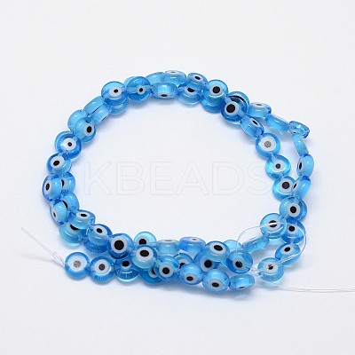 Handmade Evil Eye Lampwork Flat Round Bead Strands X-LAMP-L058-6mm-09-1