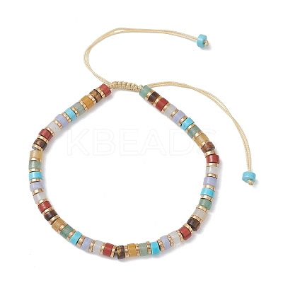 Natural & Synthetic Mixed Gemstone Disc Beads Braided Bead Bracelets for Women Men BJEW-JB13333-1