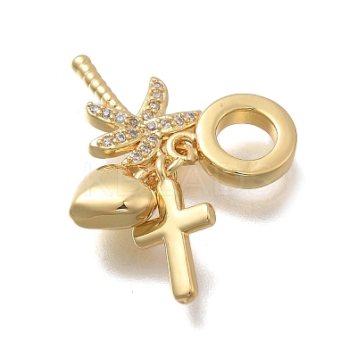 Brass Micro Pave Clear Cubic Zirconia European Dangle Charms KK-D431-033F-G-1