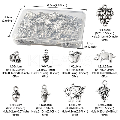 54Pcs 9 Style Tibetan Style Alloy Fruit Charms TIBEP-FS0001-11-1