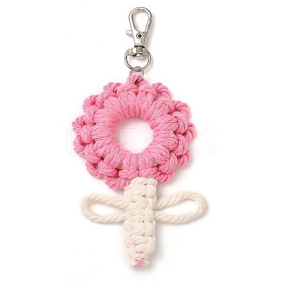 Flowers Woven Cotton Thread Pendant Decorations HJEW-JM02452-04-1
