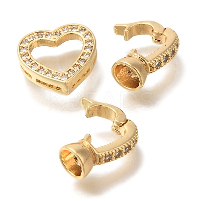 Brass Micro Pave Clear Cubic Zirconia Fold Over Clasps KK-K389-004G-1