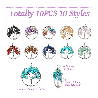 10Pcs 10 Styles Natural & Synthetic Gemstone Pendants G-YS0001-23-1