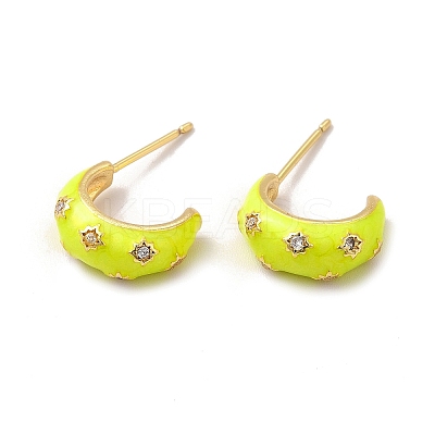 Brass Micro Pave Cubic Zirconia Stud Earrings with Enamel for Women EJEW-H091-05G-1