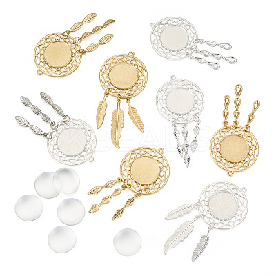 DIY Blank Dome Woven Net/Web with Feather Alloy Pendant Making Kits DIY-TA0011-22-1