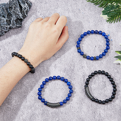 4Pcs 4 Style Natural Lapis Lazuli & Glass Beaded Stretch Bracelets Set BJEW-FI0001-56-1