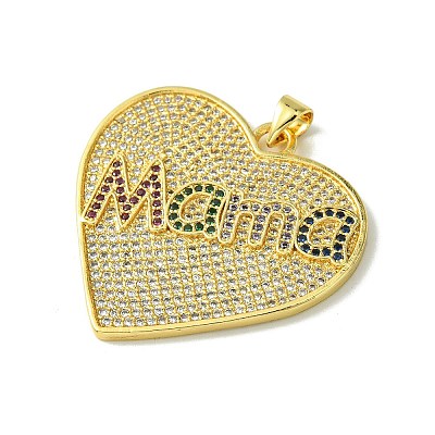 Mother's Day Real 18K Gold Plated Brass Micro Pave Cubic Zirconia Pendants KK-H472-05G-01-1