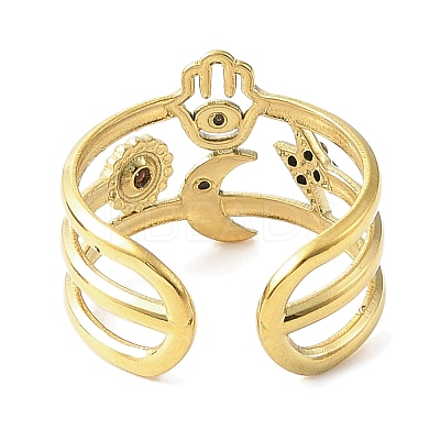 Ion Plating(IP) 304 Stainless Steel Open Cuff Ring for Women RJEW-F166-01G-01-1