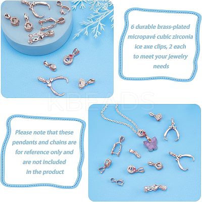 12Pcs 6 Style Long-Lasting Plated Brass Micro Pave Cubic Zirconia Ice Pick Pinch Bails ZIRC-FH0001-06-1