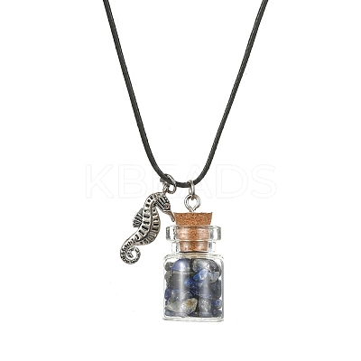 Glass Bottle & Alloy Sea Horse Pendant Necklace NJEW-FZ00014-1