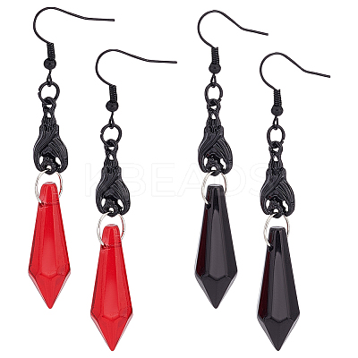 2 Pair 2 Color Glass Skull with Bullet Dangle Earrings EJEW-AN0002-54-1