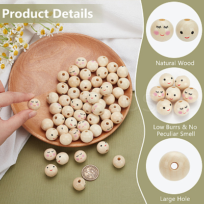 60Pcs 2 Styles Printed Wood European Beads WOOD-FG0001-45-1