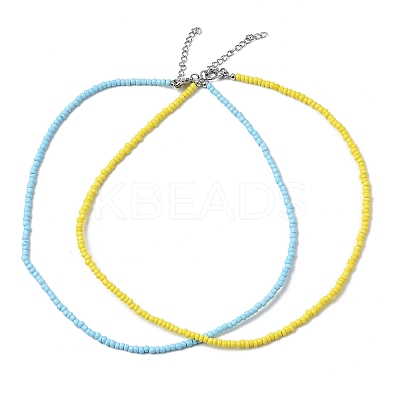 2Pcs 2 Colors Glass Seed Beaded Necklaces Set NJEW-FZ00029-1