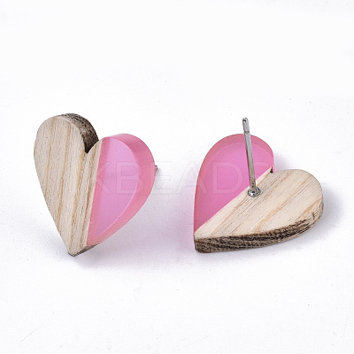 Transparent Resin & Wood Stud Earrings EJEW-N017-002A-D05-1