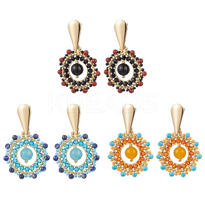 Natural Mixed Stone Boho Stud Earrings EJEW-MZ00281-1
