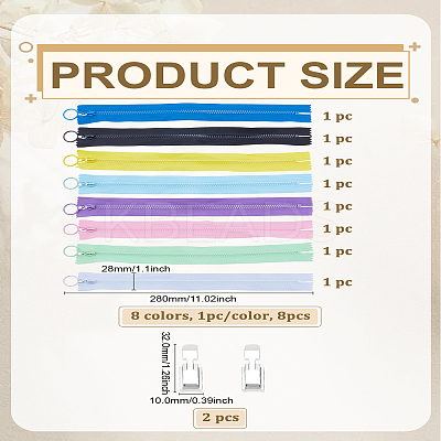 8Pcs 8 Colors Nylon and Resin Closed-end Zipper FIND-LP0007-42B-1