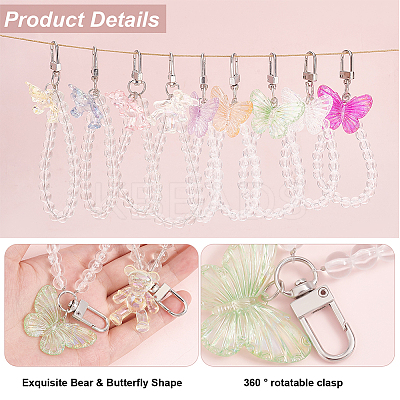 8Pcs 8 Style Acrylic Hanging Beaded Keychain Wrist Bracelet Pendant Decoration HJEW-OC0001-30-1