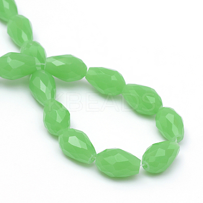 Teardrop Faceted Imitation Jade Glass Beads Strands GLAA-Q052-A-1