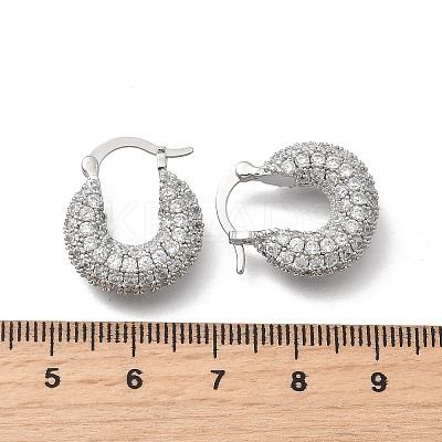 Brass Micro Pave Clear Cubic Zirconia Flat Round Hoop Earrings EJEW-K318-04A-P-1