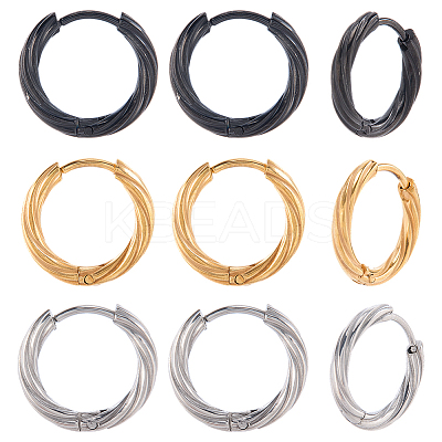 18Pcs 3 Colors 303 Stainless Steel Twist Hoop Earrings for Women EJEW-SC0001-81C-1