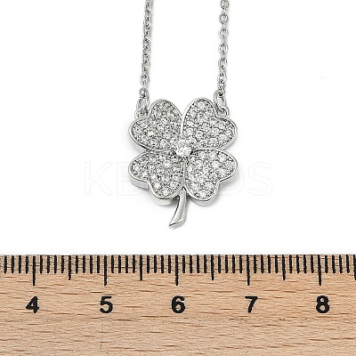 Brass Micro Pave Clear Cubic Zirconia Clover Pendants Necklaces LS-NJEW-K280-02P-1