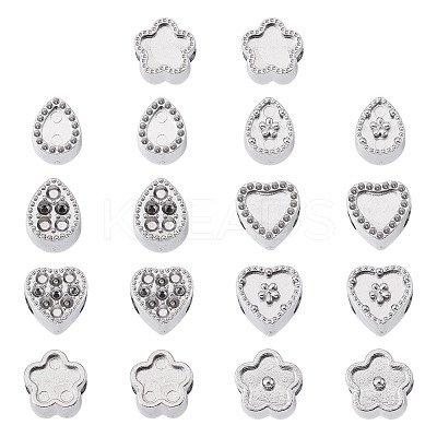 18Pcs 9 Styles 304 Stainless Steel European Bead Rhinestone Settings STAS-TA0003-15-1