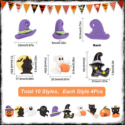 40Pcs 10 Styles Halloween Opaque Resin Cabochons RESI-SC0002-47-1