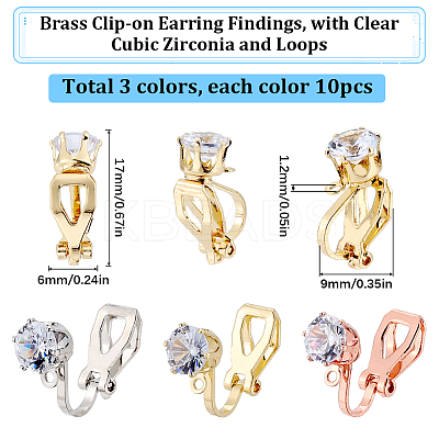 30Pcs 3 Colors Brass Clip-on Earring Findings KK-SC0003-87-1
