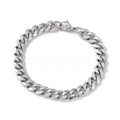 Tarnish Resistant 201 Stainless Steel Curb Chain Bracelet with 304 Stainless Steel Clasps for Men Women BJEW-M235-02C-P-1