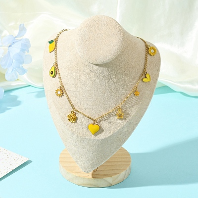 Flower & Fruit & Heart Alloy Yellow Enamel Pendant Necklaces NJEW-FS00011-1