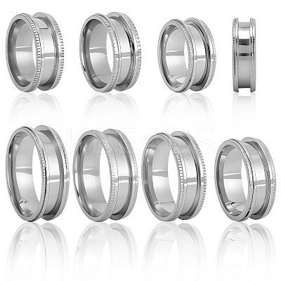 14Pcs 7 Styles 201 Stainless Steel Grooved Finger Ring Settings STAS-SC0010-66-1