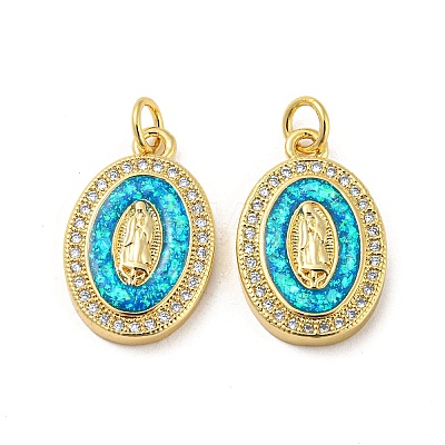 Brass Micro Pave Cubic Zirconia with Synthetic Opal Pendants KK-D096-03A-01-1
