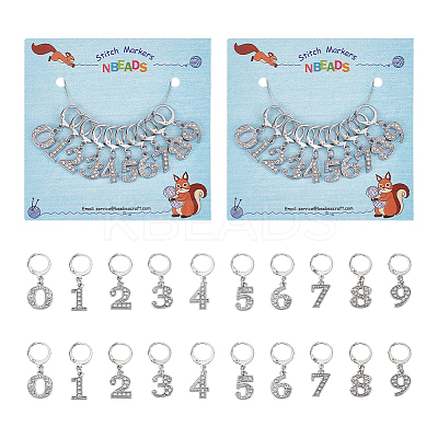 Zinc Alloy & Glass Number Pendant Locking Stitch Markers HJEW-PH01872-1