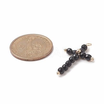 Natural Black Onyx(Dyed & Heated) Faceted Round Copper Wire Wrapped Pendants PALLOY-JF02011-02-1