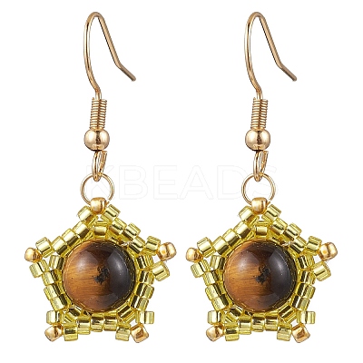 Natural Tiger Eye Star Dangle Earrings EJEW-MZ00354-1
