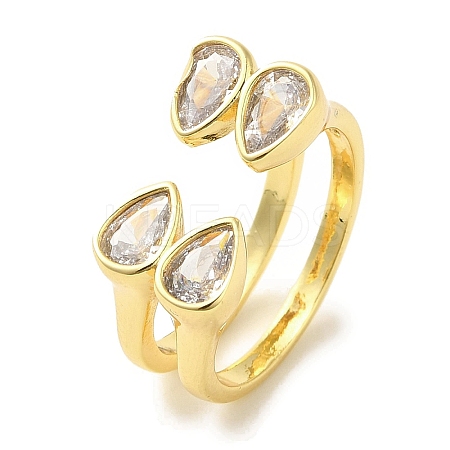 Brass Micro Pave Cubic Zirconia Rings for Women RJEW-E295-45G-1