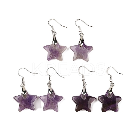 Natutal Amethyst Dangle Earrings EJEW-F343-C09-1
