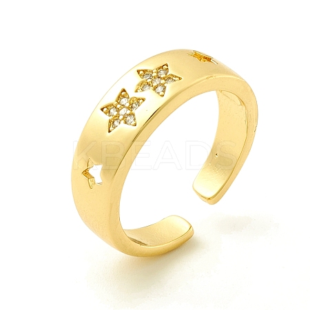Clear Cubic Zirconia Star Open Cuff Ring for Women ZIRC-P096-18G-1