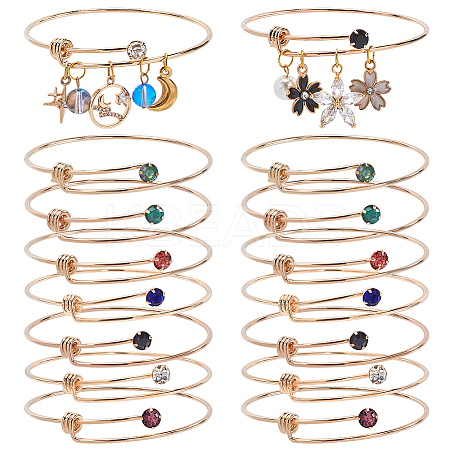 14Pcs 7 Colors Golden 304 Stainless Steel with Rhinestone Expandable Bangles BJEW-SC0001-26-1